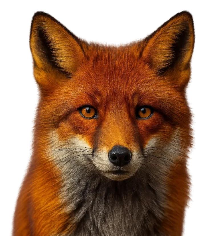 Clever red fox looking directly at the viewer, symbolizing smart and strategic thinking during divorce