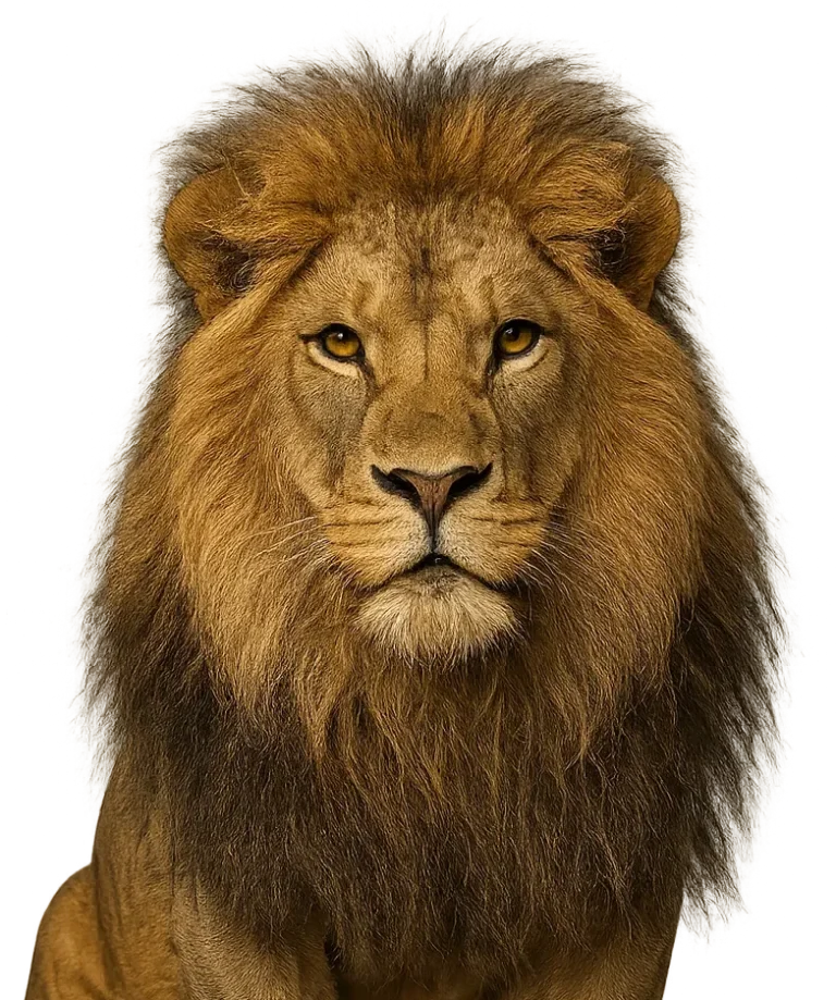 Majestic male lion staring forward with strength and confidence, symbolizing courage during divorce.