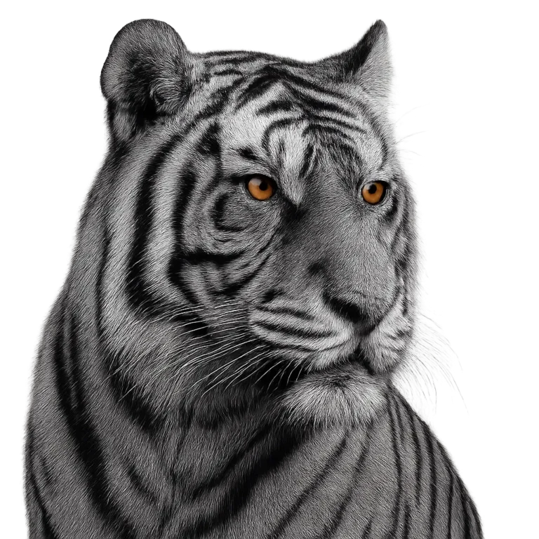 The Common Sense Guide to The Divorce Process in Ontario 1 Black and white image of a Bengal tiger in a three-quarter profile with colorized eyes, symbolizing wisdom, focus, and strategic decision-making during the separation agreement process