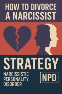 The Common Sense Guide to How To Divorce A Narcissist 12 How to divorce a narcissist. Book cover design with profiles and broken heart illustrating strategy for divorcing a narcissist with NPD