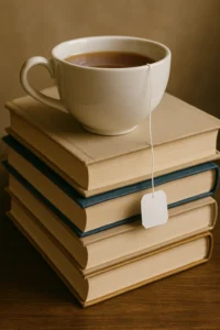 The Common Sense Guide to A Separation Agreement in Ontario 12 Smart Divorce in Ontario. Teacup resting on a stack of hardcover books with teabag string hanging over the side